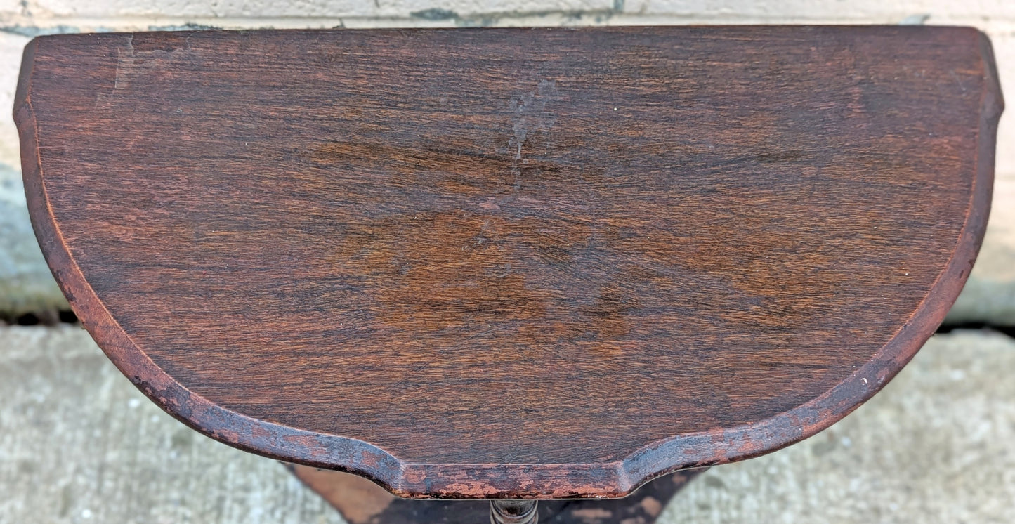 Antique Vintage Old DISTRESSED Salvaged Victorian Solid Wood Wooden Console Half Round Semi Circle Lamp End Side Pedestal Table Plant Stand