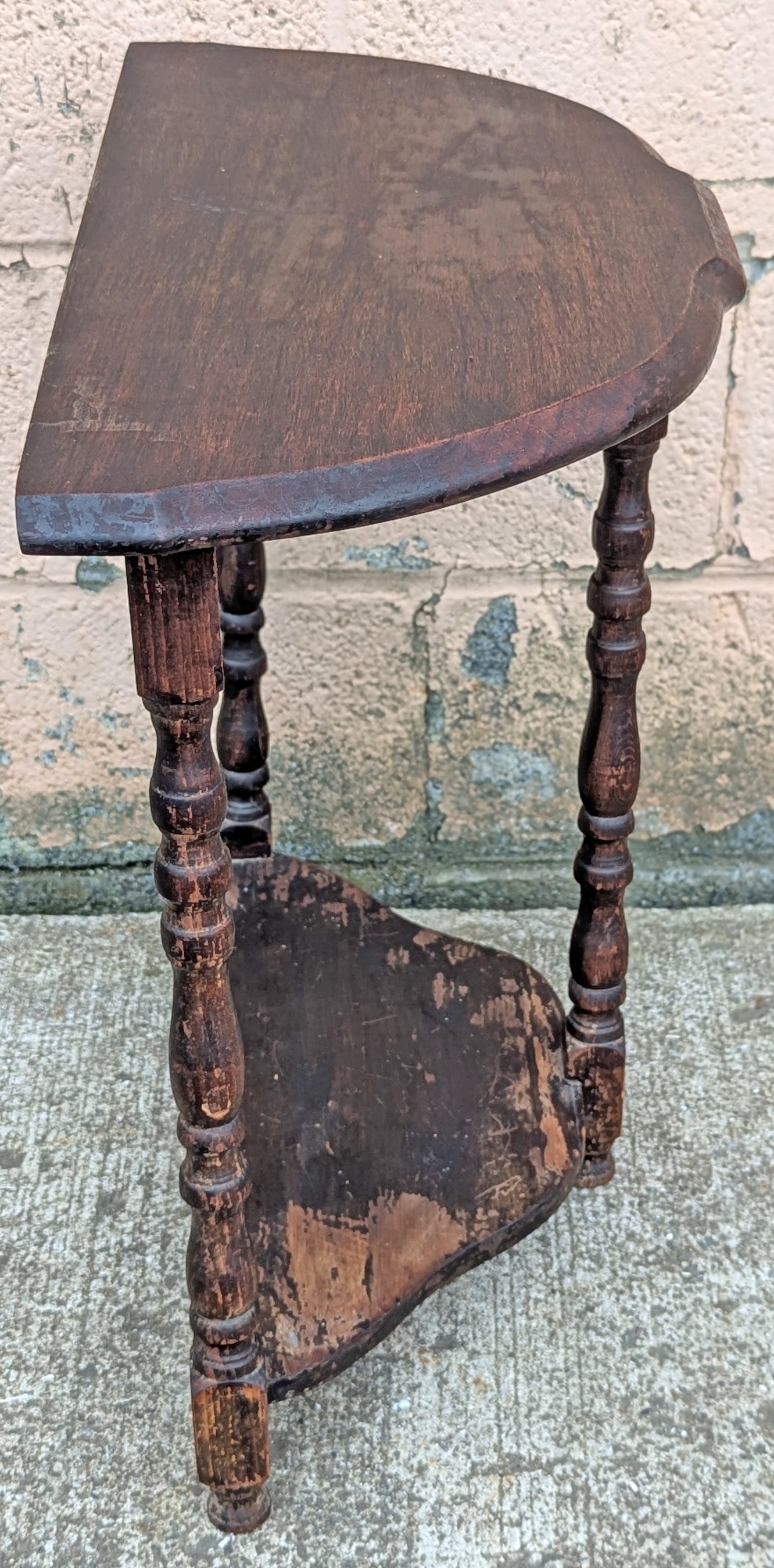 Antique Vintage Old DISTRESSED Salvaged Victorian Solid Wood Wooden Console Half Round Semi Circle Lamp End Side Pedestal Table Plant Stand