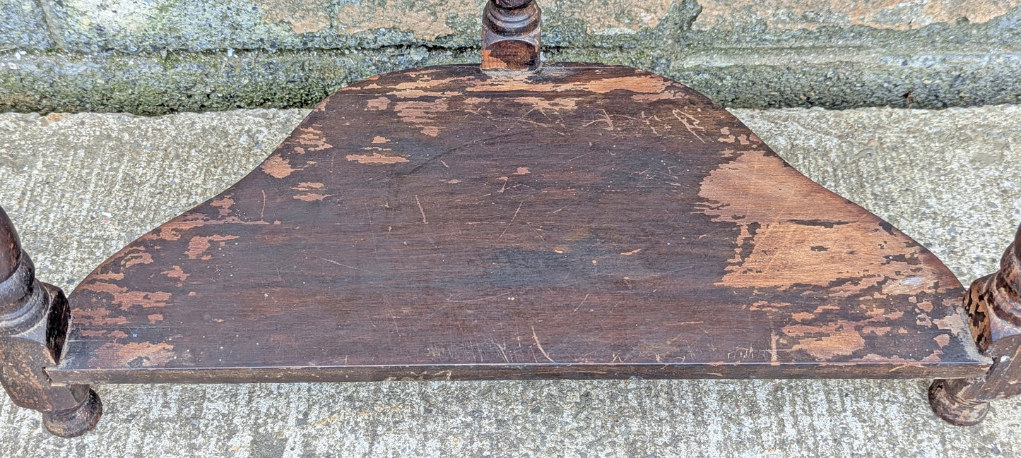 Antique Vintage Old DISTRESSED Salvaged Victorian Solid Wood Wooden Console Half Round Semi Circle Lamp End Side Pedestal Table Plant Stand