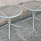 Pair of Vintage Old Reclaimed Salvaged Painted Metal Steel Patio Garden Sunroom Porch Accent Side End Table Round Circle Textured Glass Top