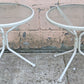 Pair of Vintage Old Reclaimed Salvaged Painted Metal Steel Patio Garden Sunroom Porch Accent Side End Table Round Circle Textured Glass Top