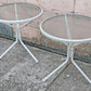 Pair of Vintage Old Reclaimed Salvaged Painted Metal Steel Patio Garden Sunroom Porch Accent Side End Table Round Circle Textured Glass Top