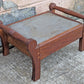 Antique Vintage Old Victorian Handmade Handcrafted SOLID Wood Wooden Kneeling Bench Foot Stool Ottoman Stand Floral Blue Fabric Seat Design