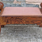 Antique Vintage Old Victorian Handmade Handcrafted SOLID Wood Wooden Kneeling Bench Foot Stool Ottoman Stand Pink Fabric Seat Design