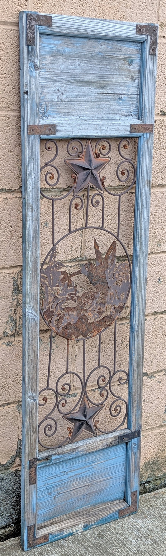 Antique Vintage Old Salvaged Reclaimed DISTRESSED Primitive Rustic SOLID Wood Wooden Metal Steel Hanging Wall Art Decoration Panel Window