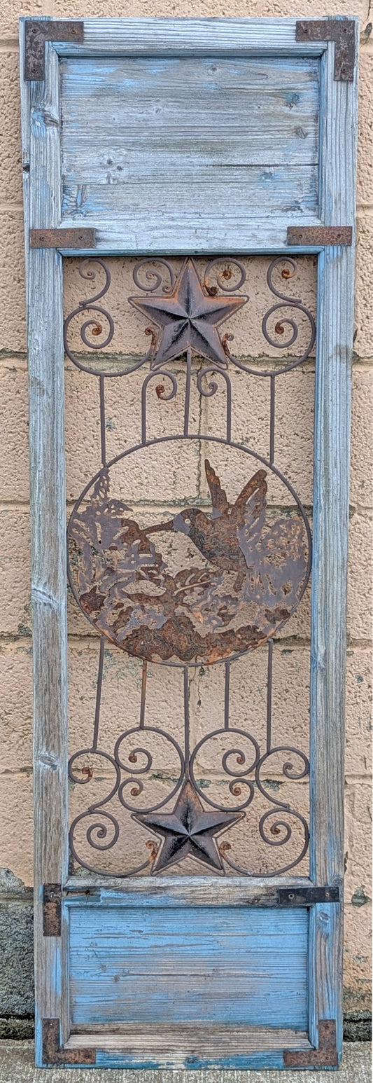 Antique Vintage Old Salvaged Reclaimed DISTRESSED Primitive Rustic SOLID Wood Wooden Metal Steel Hanging Wall Art Decoration Panel Window