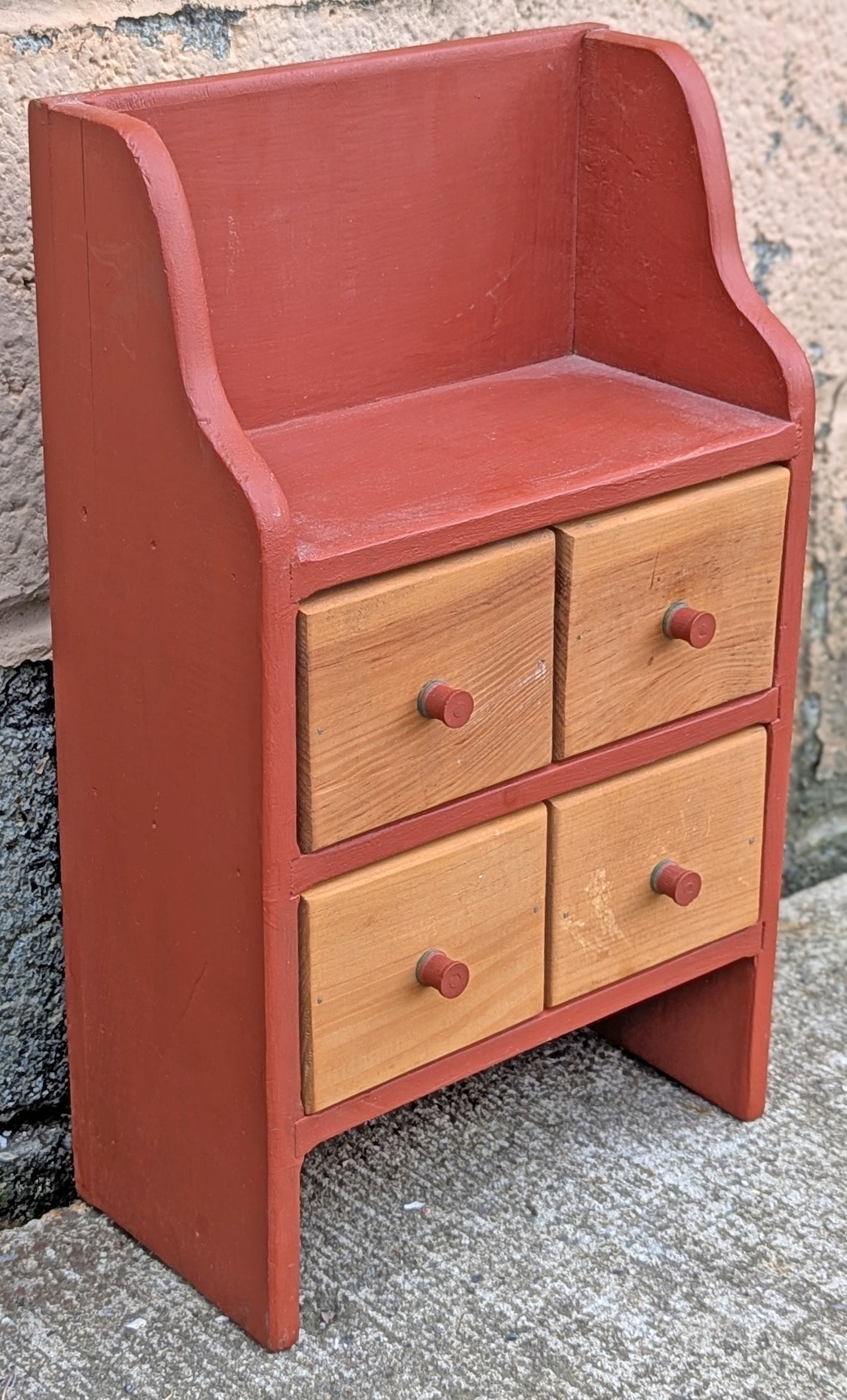 Vintage Old Handmade Handcrafted Reclaimed Salvaged SOLID Wood Wooden Kitchen Wall Hanging Shelf Cabinet 4 Drawers