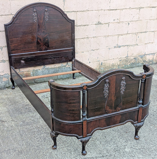Antique Old Victorian Reclaimed Salvaged SOLID Walnut Wood Wooden Curved Bowed Twin Size Bed Frames Head Foot Board Set