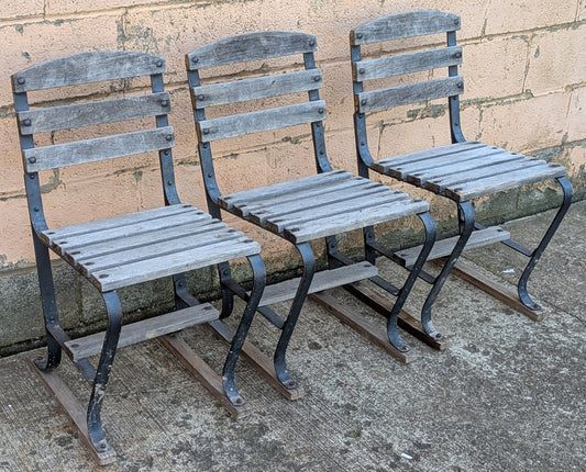 Set of 3 Antique Vintage Old Reclaimed Salvaged Country Farmhouse Rural Solid Wooden Metal Outdoor Patio Porch Backyard Garden Lawn Chairs