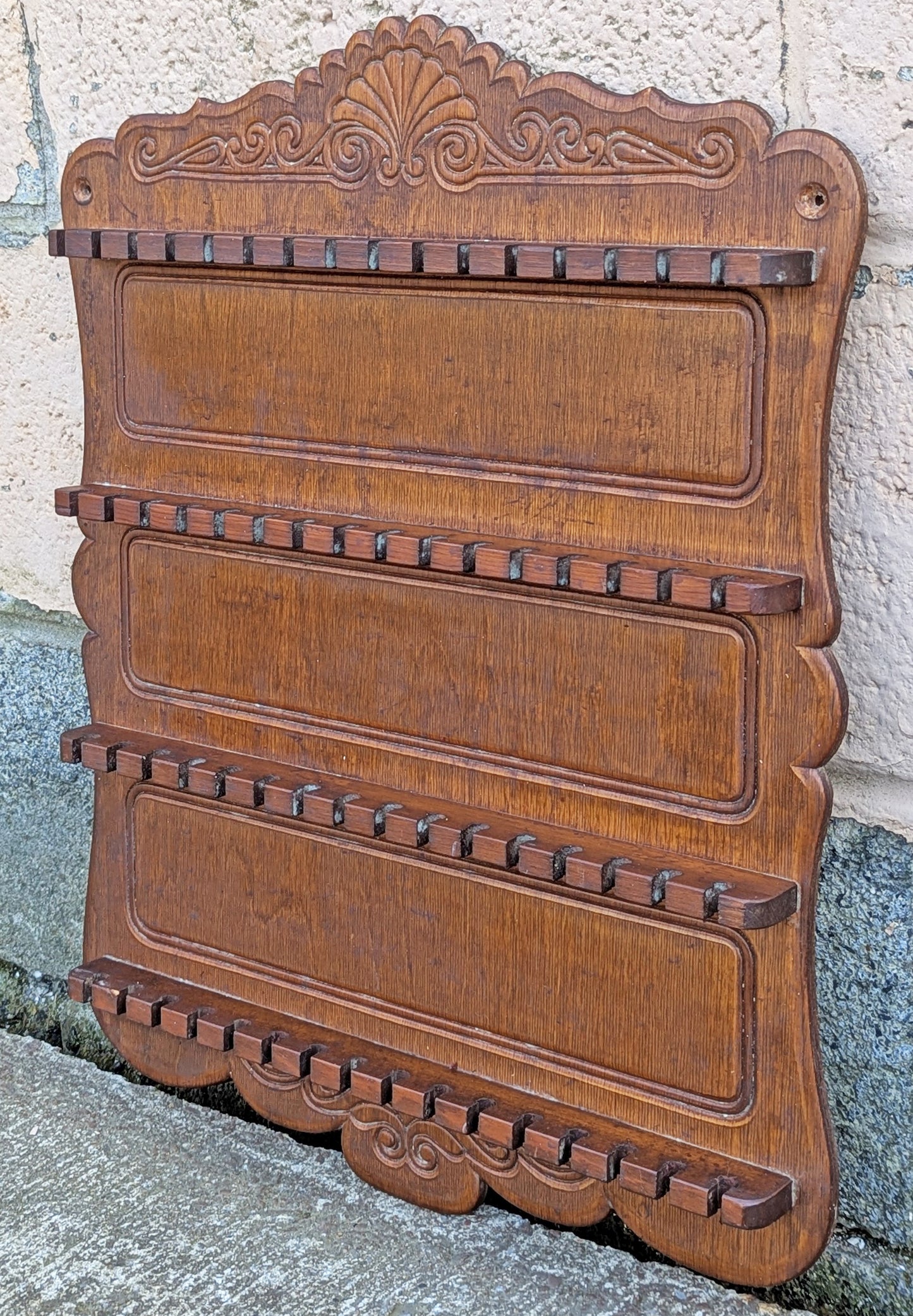 Vintage Antique Old Reclaimed Salvaged SOLID Wood Wooden Wall Mounted Accent Shelf Utensil Silverware Fork Spoon Dart Holder Rack
