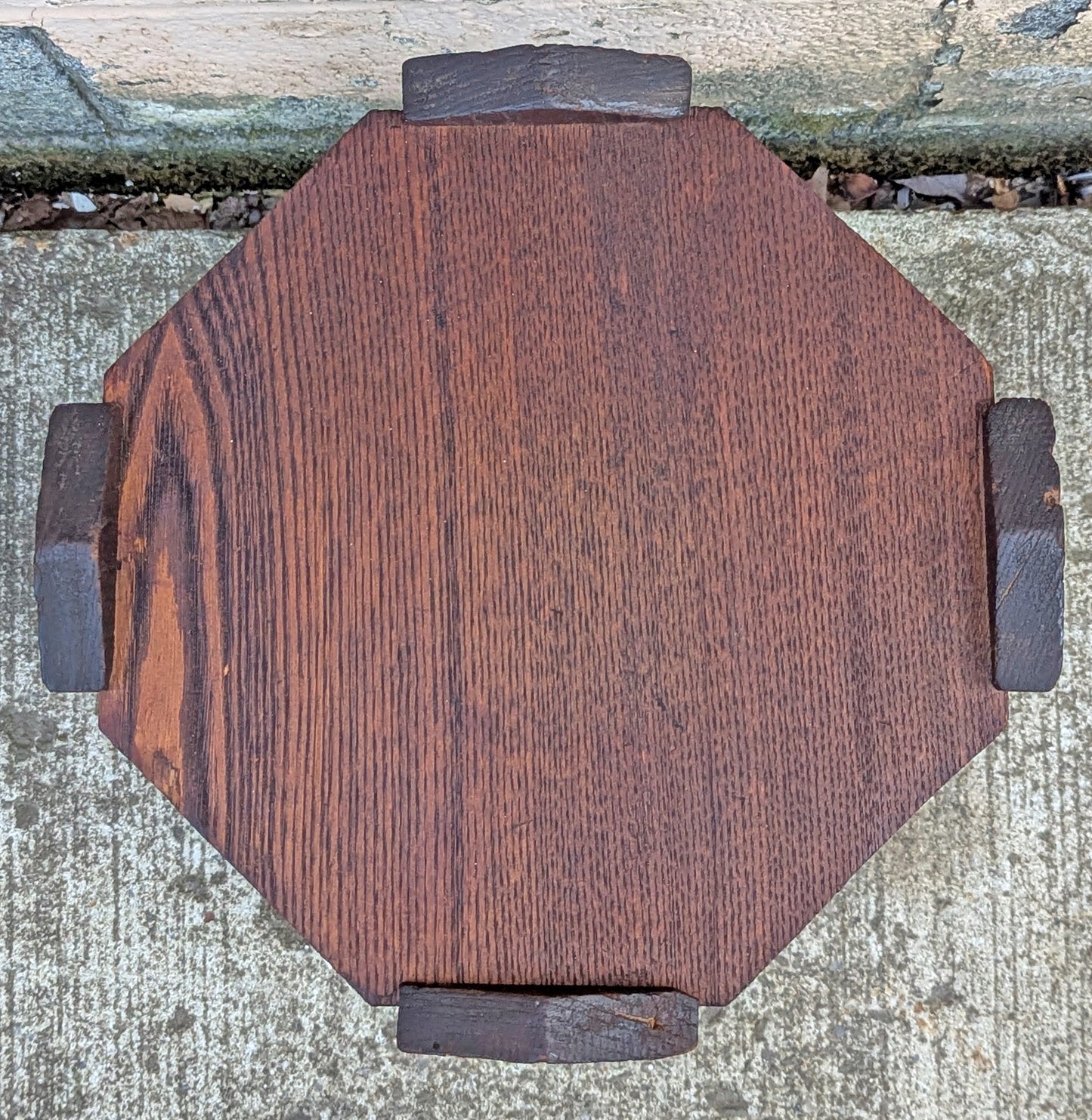 Antique Vintage Old Reclaimed Salvaged Handmade Handcrafted Solid Oak Wood Wooden Octagon Octagonal Lamp End Side Accent Table Plant Stand