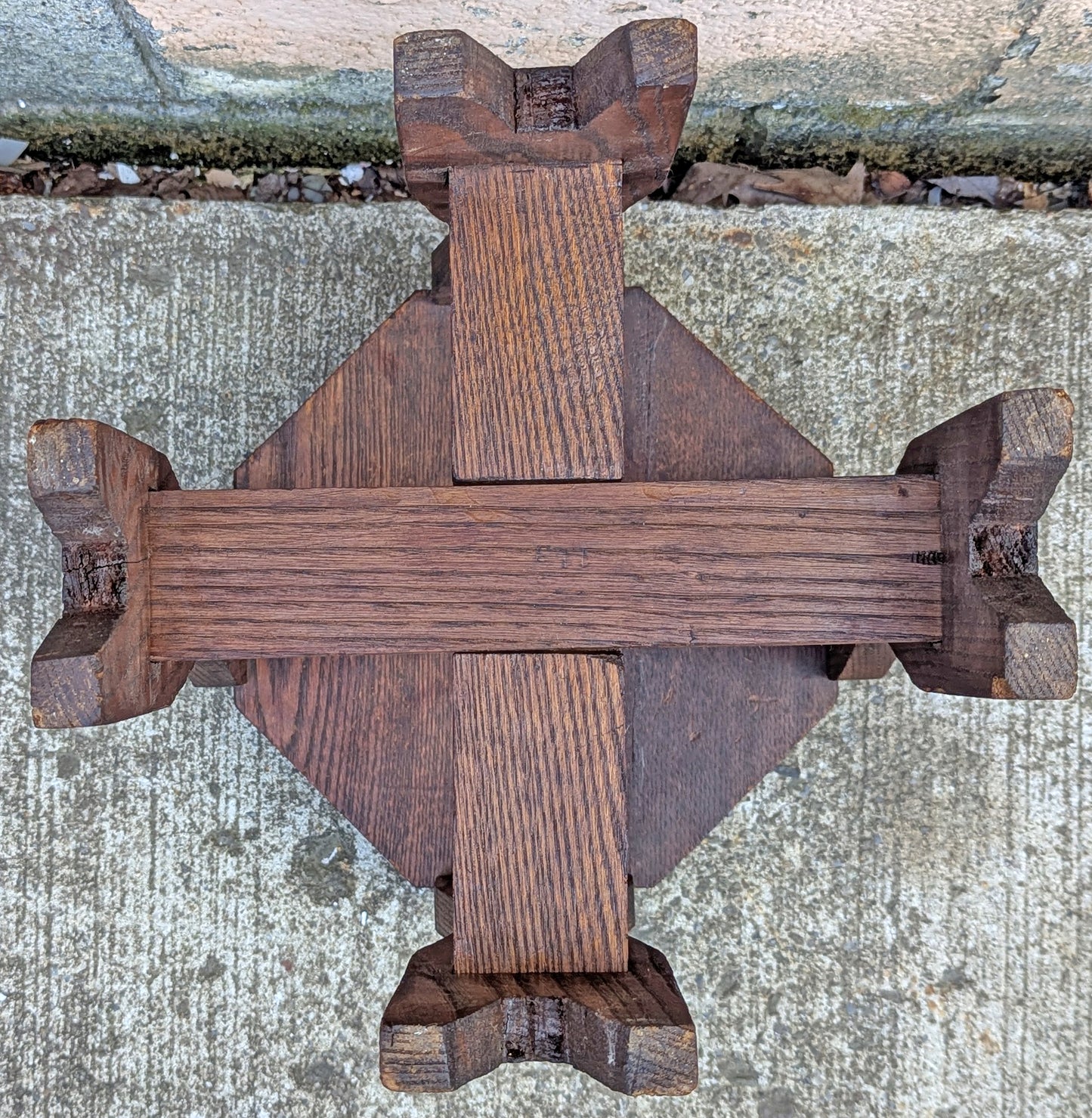 Antique Vintage Old Reclaimed Salvaged Handmade Handcrafted Solid Oak Wood Wooden Octagon Octagonal Lamp End Side Accent Table Plant Stand