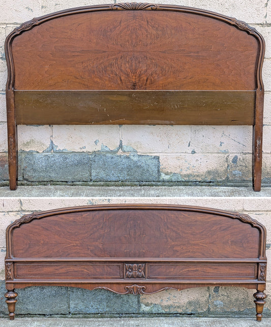 Vintage Antique Old Reclaimed Salvaged Victorian Style SOLID Burled Walnut Wood Wooden Full Size Bed Frames Head Foot Board Rail Slat Set