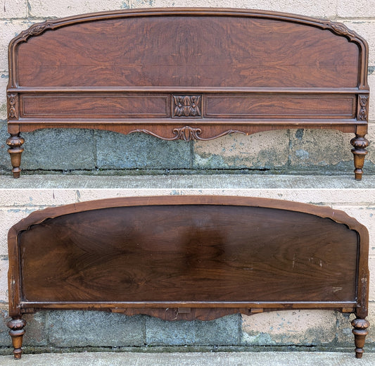 Vintage Antique Old Reclaimed Salvaged Victorian Style SOLID Burled Walnut Wood Wooden Full Size Bed Frames Head Foot Board Rail Slat Set
