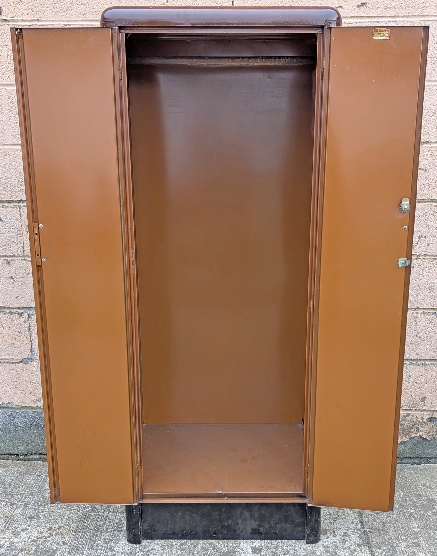 Antique Vintage Old Reclaimed Salvaged Mid Century Modern "Interstate Metal Products" Union Made Solid Metal Steel Cabinet Wardrobe Closet
