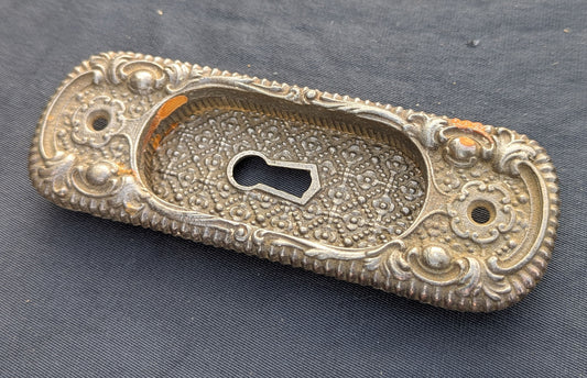 RESTORED 2"x6" Antique Vintage Old Victorian SOLID Cast Iron Pocket Sliding Door Key Plate Pull Handle
