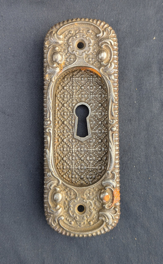 RESTORED 2"x6" Antique Vintage Old Victorian SOLID Cast Iron Pocket Sliding Door Key Plate Pull Handle