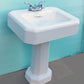 31"H Antique Vintage Old Salvaged Reclaimed 1932 White Porcelain Cast Iron Pedestal Bathroom Sink Art Deco Style