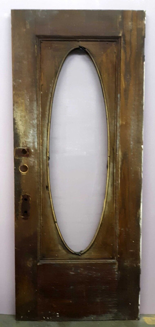 32"x79"x1.75" Antique Vintage Old Reclaimed Salvaged SOLID Wood Wooden Exterior Entry Door Window Oval Glass Lite Pane