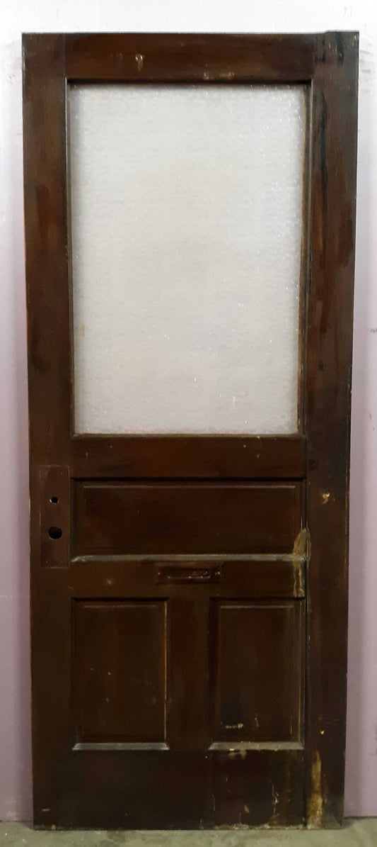 31.5"x80" Antique Vintage Old Reclaimed Salvaged Wood Wooden Door Panels Window Floral Textured Glass