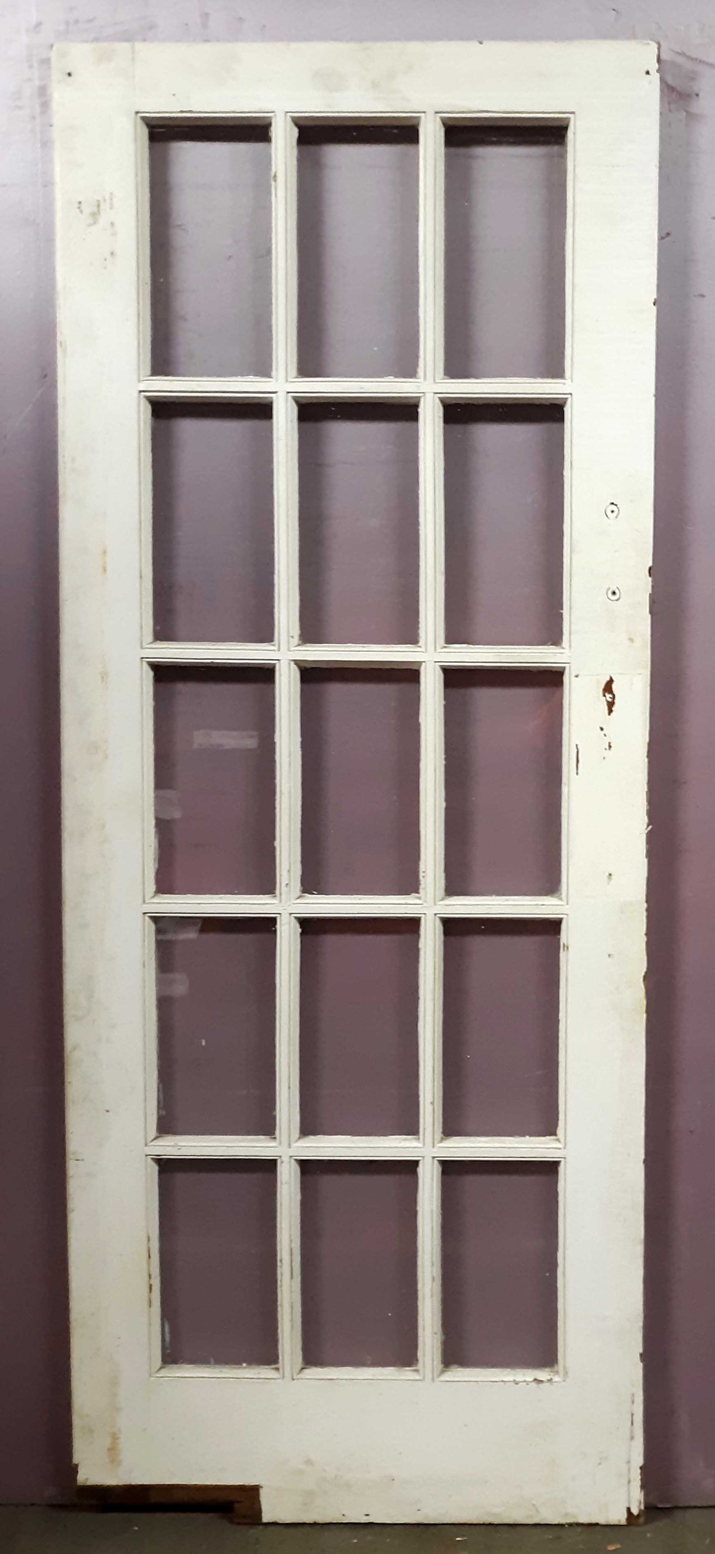 30"x79" Antique Vintage Old Reclaimed Salvaged SOLID Wood Wooden Interior French Swinging Door Window Wavy Glass