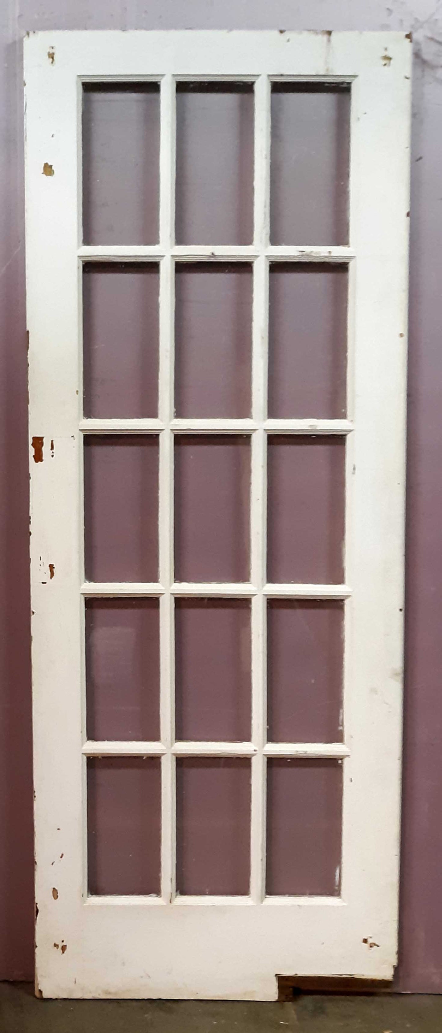 30"x79" Antique Vintage Old Reclaimed Salvaged SOLID Wood Wooden Interior French Swinging Door Window Wavy Glass