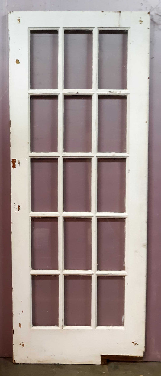 30"x79" Antique Vintage Old Reclaimed Salvaged SOLID Wood Wooden Interior French Swinging Door Window Wavy Glass