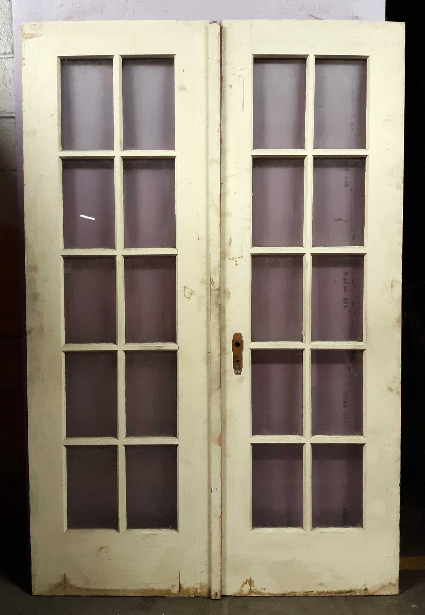 48"x78" Pair Antique Vintage Old French Double SOLID Wooden Wood Doors 20 Windows Glass