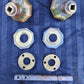 Pair of Antique Vintage Old YALE Solid Brass Octagonal Octagon Doorknob Door Knobs Plates Rosettes Set