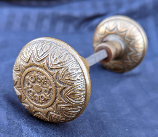 Pair Antique 1880 Vintage Old Salvaged Reclaimed Victorian Greek Revival Neo Grec Solid Cast Bronze CORBIN Doorknobs Door Knobs