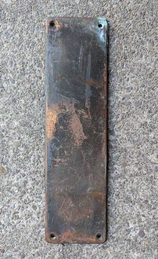 3"x10" Vintage Antique Old Salvaged Reclaimed Solid Bronze Brass Patina Swinging Door Push Plate