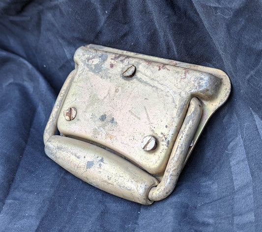 5"x4" Antique Vintage Old Salvage Reclaimed Brass Steel Metal Spring loaded Door Bin Box Handle Pull Lift
