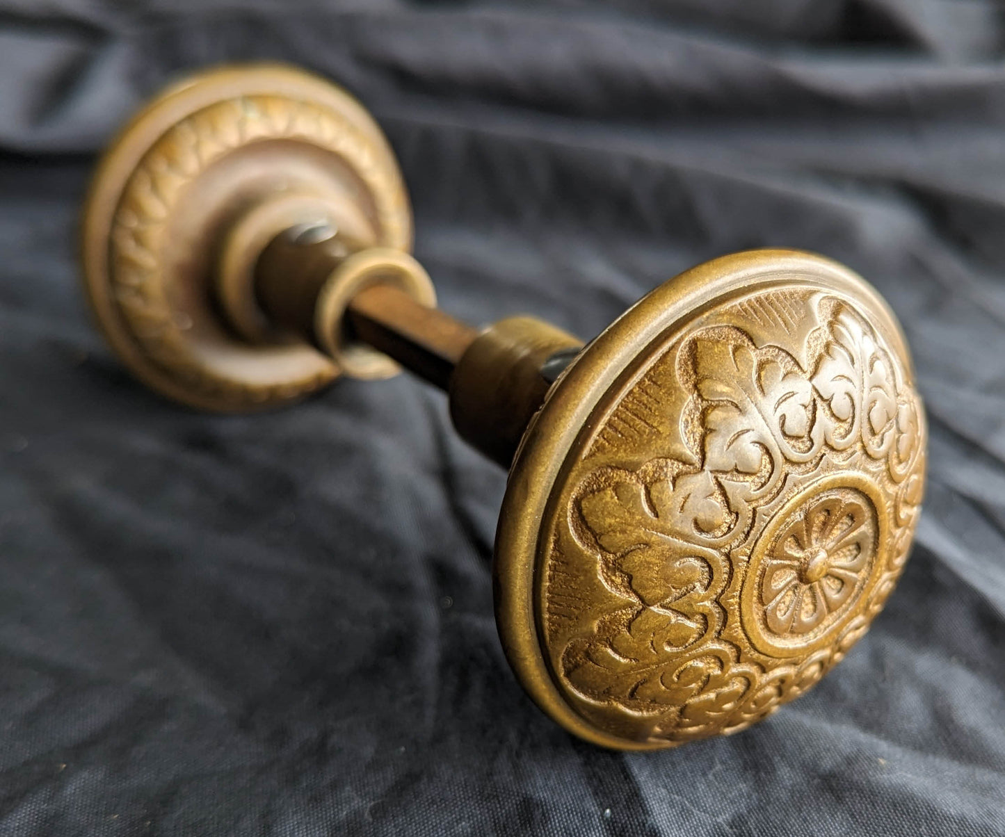 Pair Antique 1874 Vintage Old Salvaged Reclaimed Victorian Greek Revival Neo Grec Solid Cast Bronze CORBIN Doorknobs Door Knobs