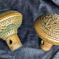 Pair Antique 1880 Vintage Old Salvaged Reclaimed Victorian Greek Revival Neo Grec Solid Cast Bronze CORBIN Doorknobs Door Knobs