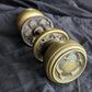 2 Pairs available Antique Vintage Old Salvaged Reclaimed Gothic Set SOLID Brass Quatrefoil Doorknob Door Knobs Plates Rosette Hardware