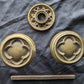 2 Pairs available Antique Vintage Old Salvaged Reclaimed Gothic Set SOLID Brass Quatrefoil Doorknob Door Knobs Plates Rosette Hardware
