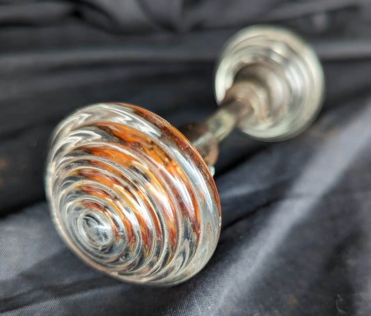 Pair Antique Vintage Old Salvaged Reclaimed Victorian Concentric Glass Doorknobs Door Knobs Cast Iron Base Shank