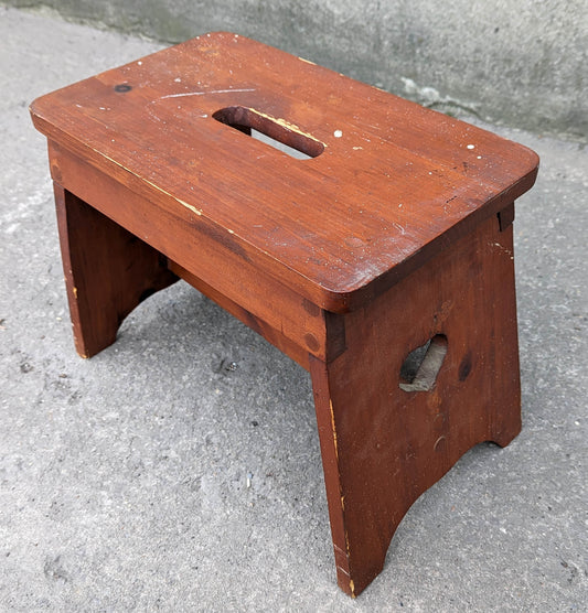 Small Vintage Antique Old Homemade Handmade Solid Pine Wood Wooden Table Foot Step Stool Plant Stand Side Accent Chair Seat Garden Bench