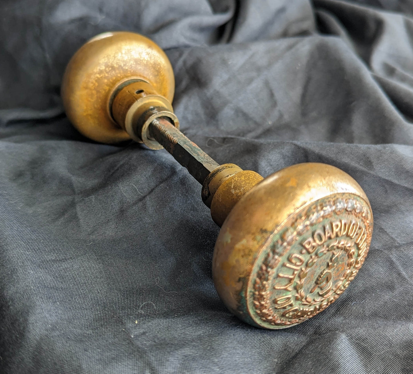 Pair Antique Vintage Old "City of Chicago Board of Education" SOLID Brass Doorknob Door Knobs Handles