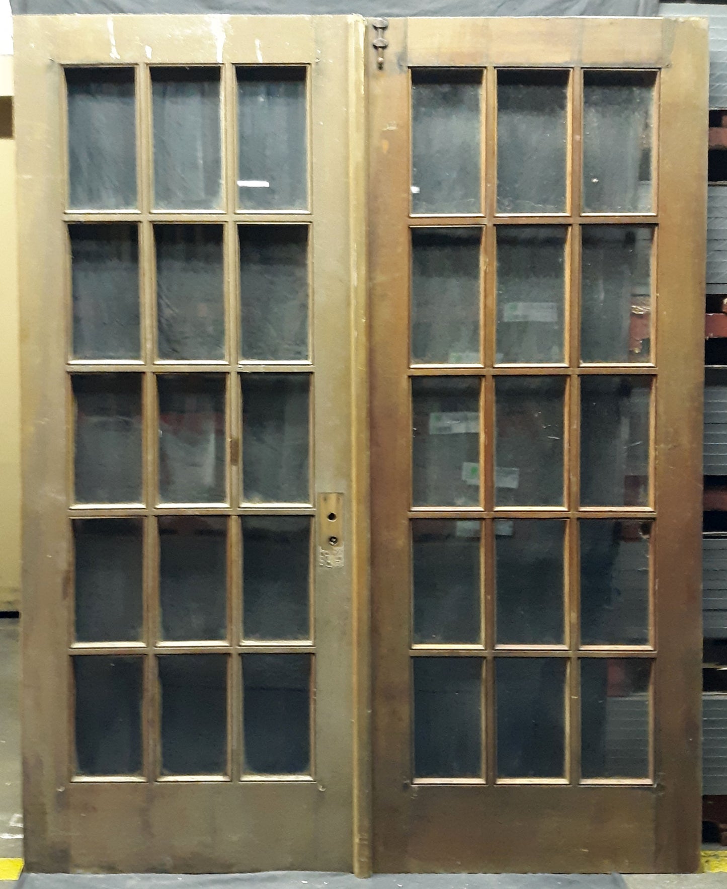 60"x78" Pair Antique Vintage Old Reclaimed Salvaged French Double Wood Interior Doors 30 Windows Glass Lites Panes