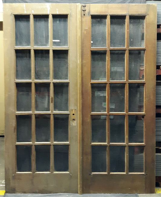 60"x78" Pair Antique Vintage Old Reclaimed Salvaged French Double Wood Interior Doors 30 Windows Glass Lites Panes