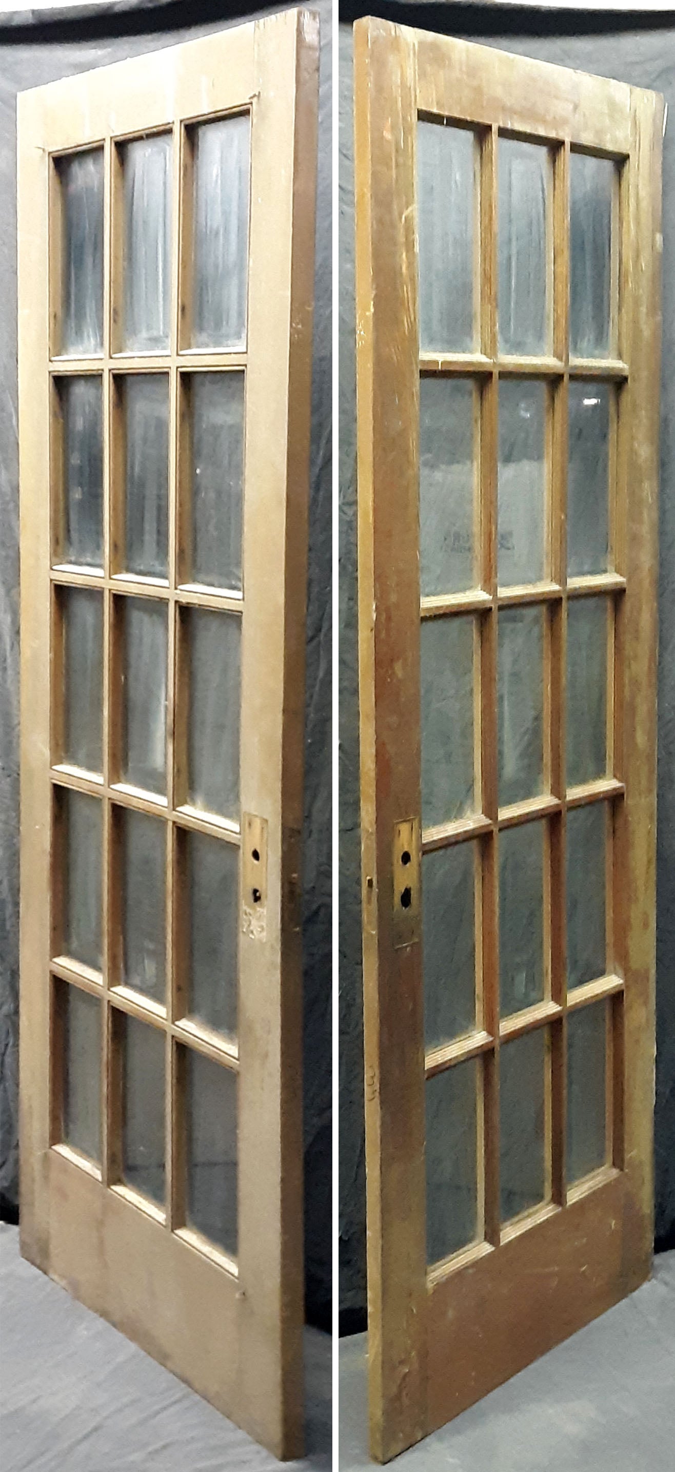 60"x78" Pair Antique Vintage Old Reclaimed Salvaged French Double Wood Interior Doors 30 Windows Glass Lites Panes