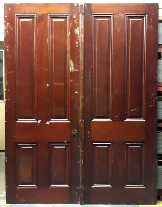64"x87" Pair Antique Vintage Old Salvaged Reclaimed Victorian Double Wood Wooden Panels Interior Doors 4 Four Raised Panels