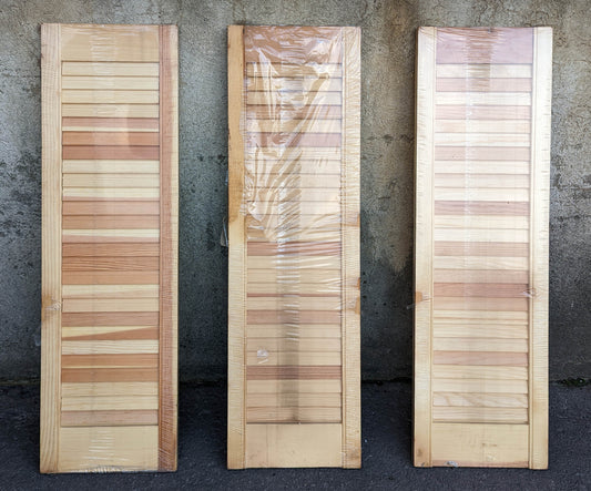 Set of 3 Vintage NOS 9"x32" Pine Indoor Shutter Plantation Style Natural Wood Color Louvered Window One Panel Adjustable Moveable Slats Cabinet Door Country Decor