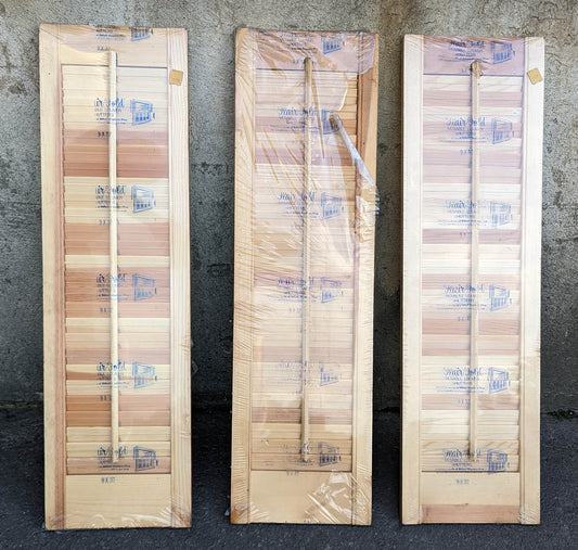 Set of 3 Vintage NOS 9"x32" Pine Indoor Shutter Plantation Style Natural Wood Color Louvered Window One Panel Adjustable Moveable Slats Cabinet Door Country Decor