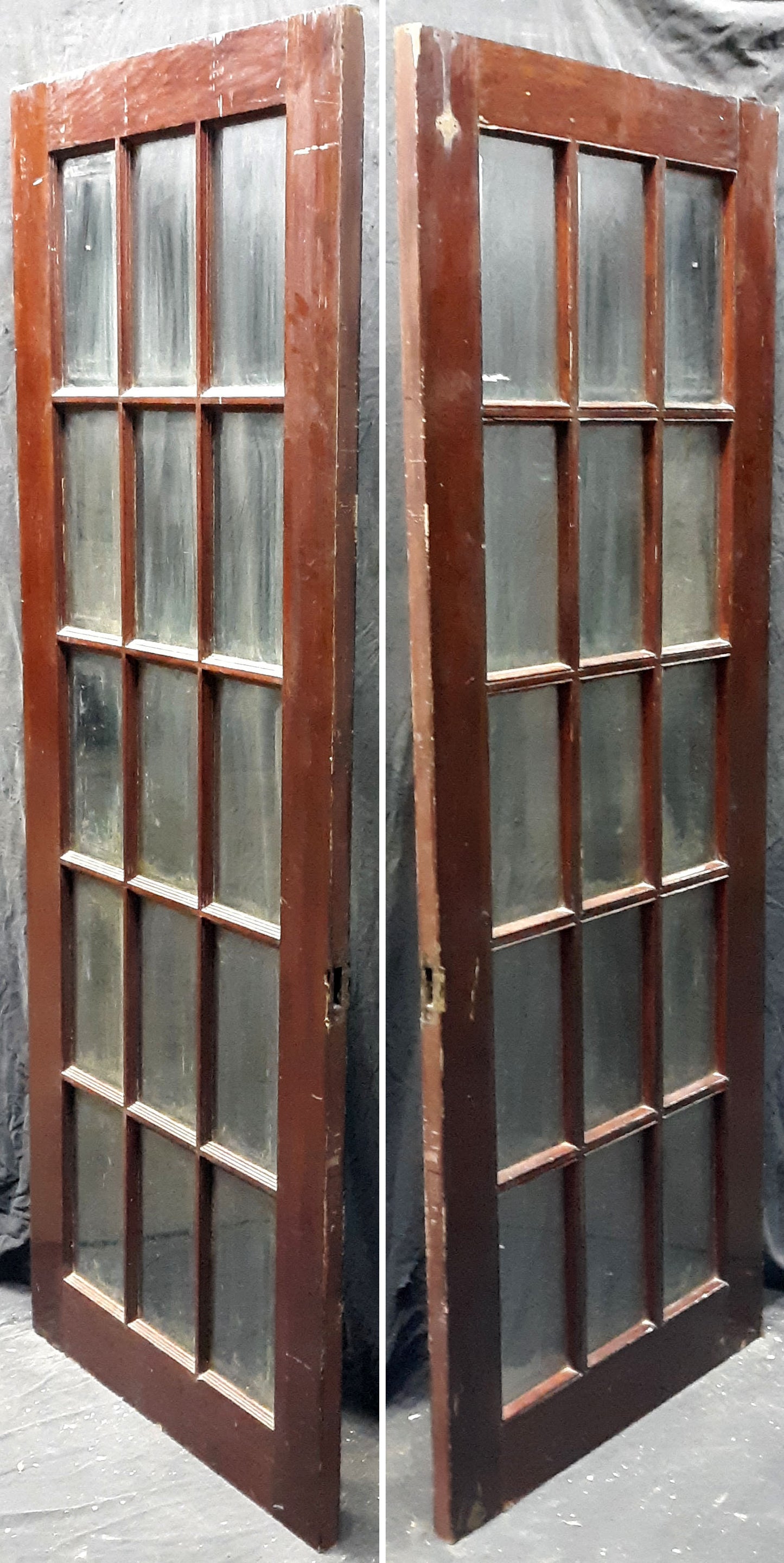 30"x76" Antique Vintage Wood Wooden Exterior French Door Window Beveled Glass