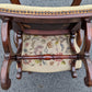 Antique Vintage Old Victorian Carved SOLID Walnut Mahogany Wood Wooden Floral Fabric Side Dining Accent Chair Ottoman Foot Stool Bench
