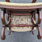 Antique Vintage Old Victorian Carved SOLID Walnut Mahogany Wood Wooden Floral Fabric Side Dining Accent Chair Ottoman Foot Stool Bench
