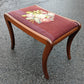 Antique Vintage Old Victorian SOLID Wood Wooden Kneeling Bench Foot Stool Ottoman Plant Stand Floral Red Fabric Needlepoint Design