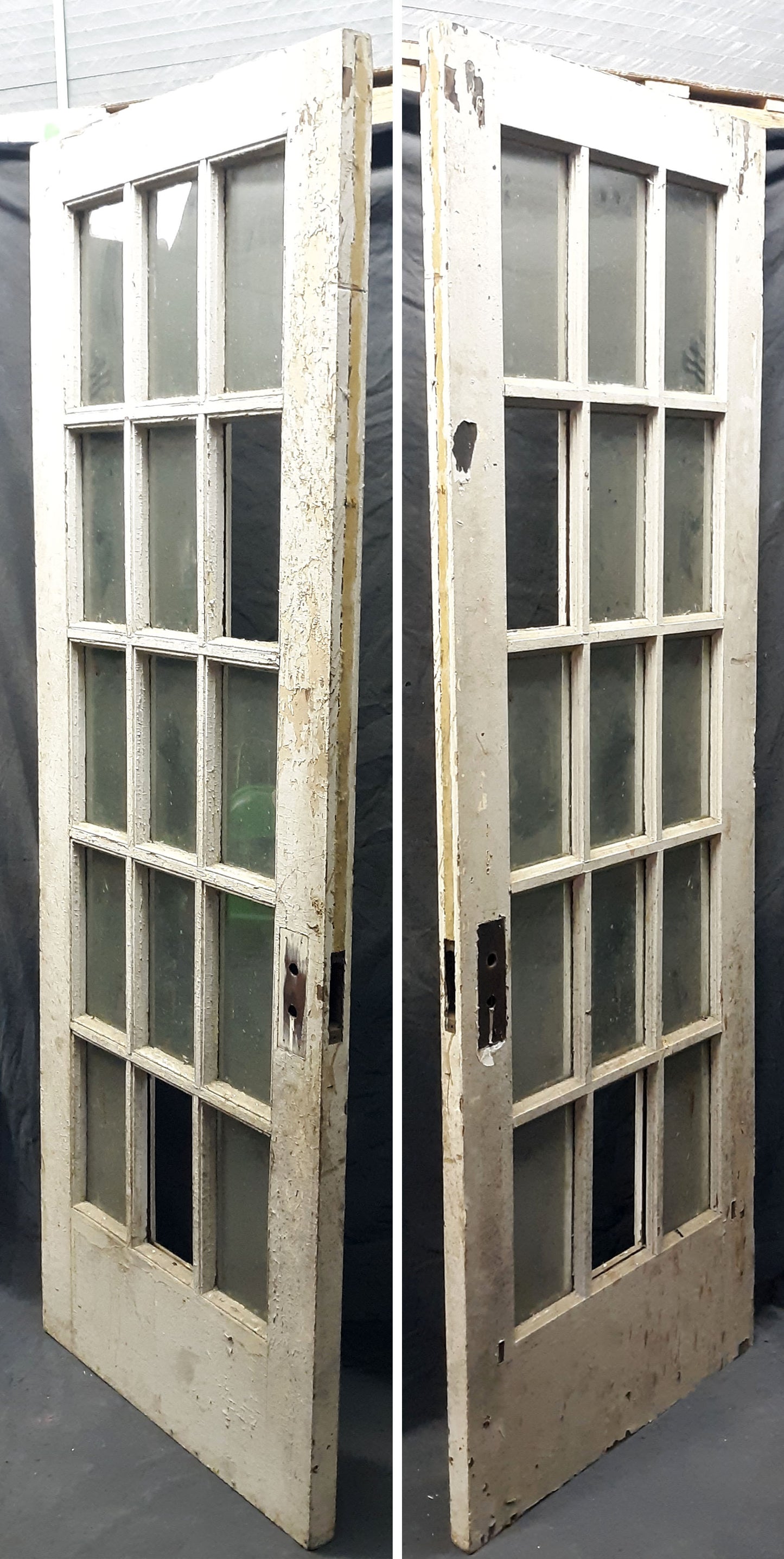 30"x84" Antique Vintage Old Reclaimed Salvaged Wood Wooden Exterior French Door 15 Windows Glass